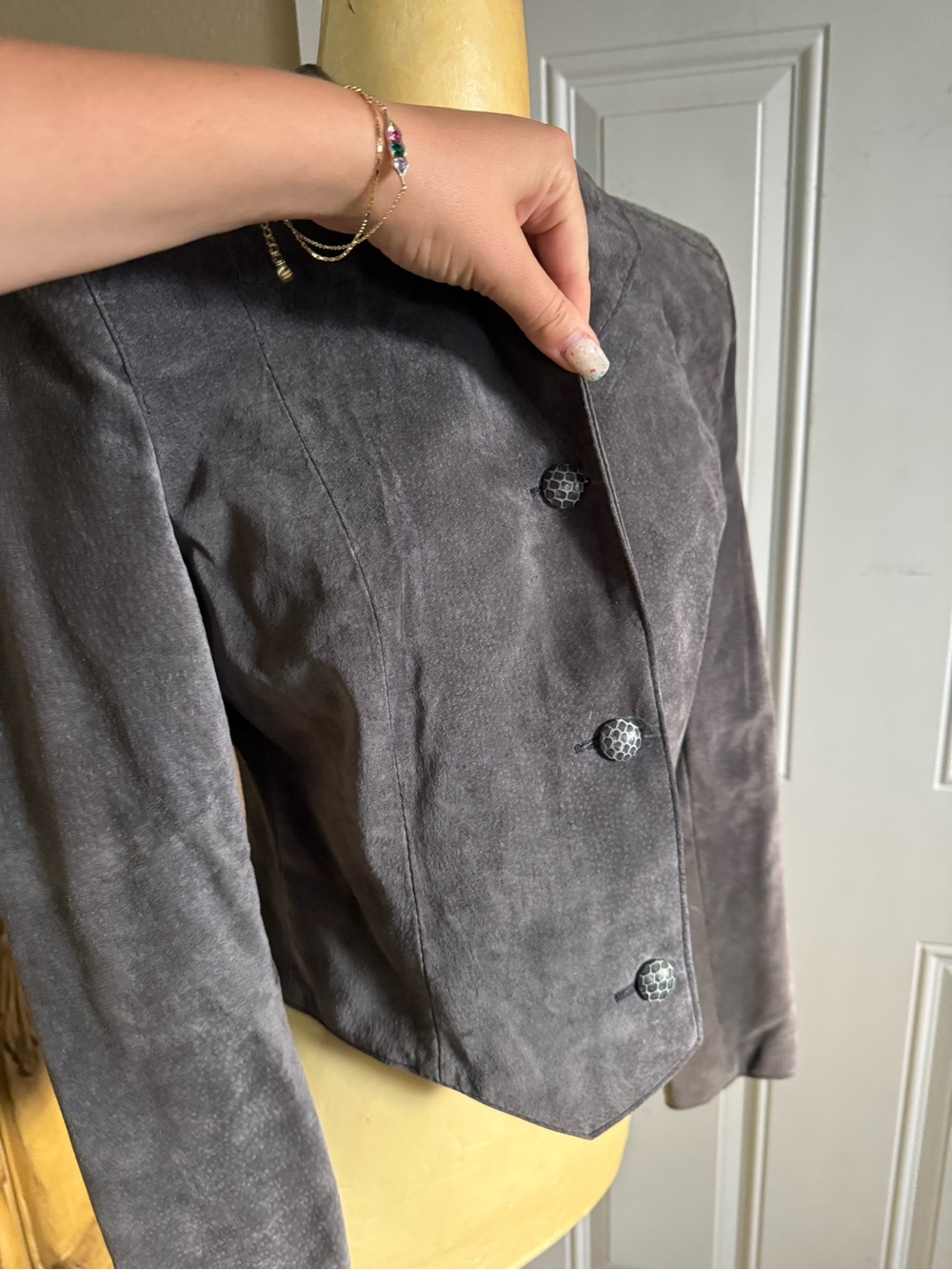 Vintage Gabriel Levy Gray Suede Leather Jacket cropped Blazer Size S Canada - Picture 7 of 14